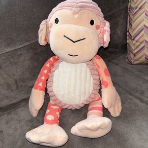 Wee Believers Pitter Patter Pals Monkey Plush Pink 13" Baby Girl Pattern Pouch